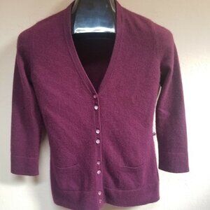 Mcduff Womens 100% Cashmere V-Neck Button-Front Cardigan Small Purple 3/4 Sleeve